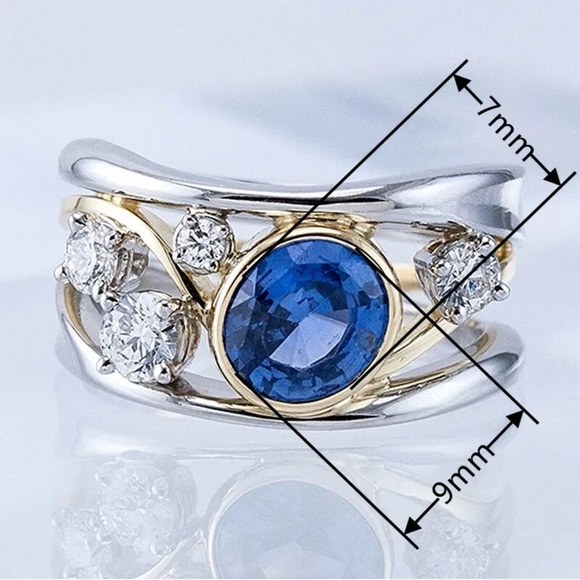 Gorgeous Two Tone 925Silver Blue Sapphire Ring - Picture 2 of 2